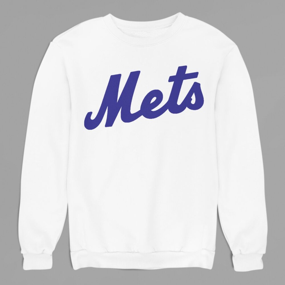 NEW York Mets Team Color Pop Wordmark Fleece Long Sleeve Sweatshirt WHITE